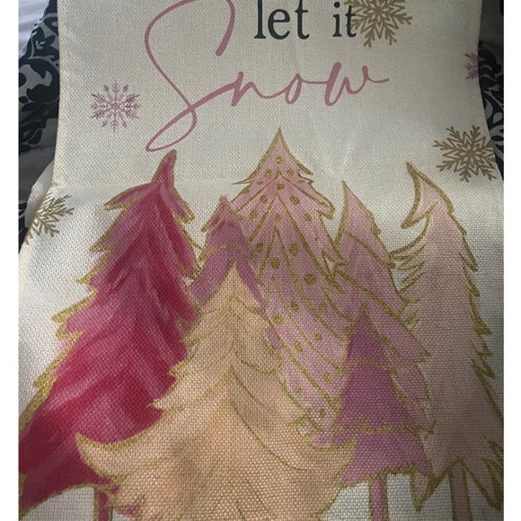 Christmas Table Runner Pink Snowflake Decor Holiday Decoration Decorative Cloth - Picture 8 of 10